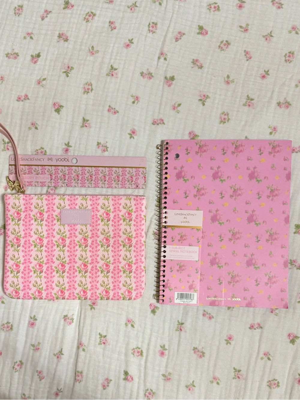 NWT LoveShackFancy x Target Pink Floral Wristlet Pouch & Notebook Set